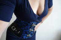 Louise Payns blue corset and cleavage - You bought this corset for me as a gift.. you helped me into